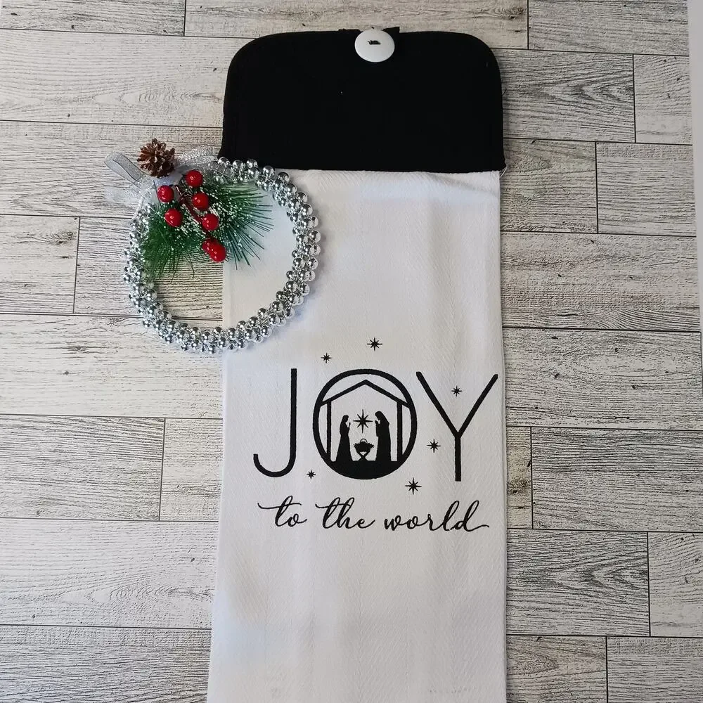 JOY Kitchen Towel Kitchen Nativity Home Decor Gifts Handmade Christmas Black